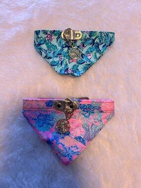 Lilly Pulitzer Pink & Aqua Floral Reversible Dog Bandanas with Charm (2)
